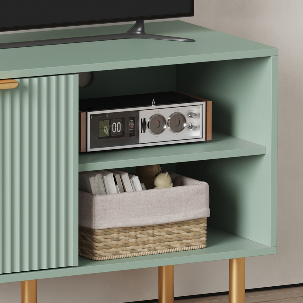 FurnitureHMD Single Door 2 Shelf Green Wave Pattern TV Unit Image 7