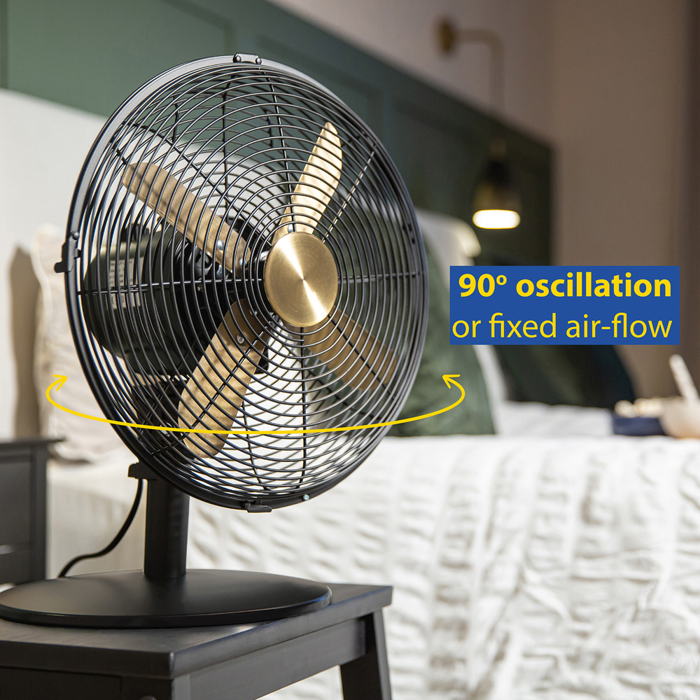 Russell Hobbs Brushed Gold and Black Metal Desk Fan 12 inch Image 6