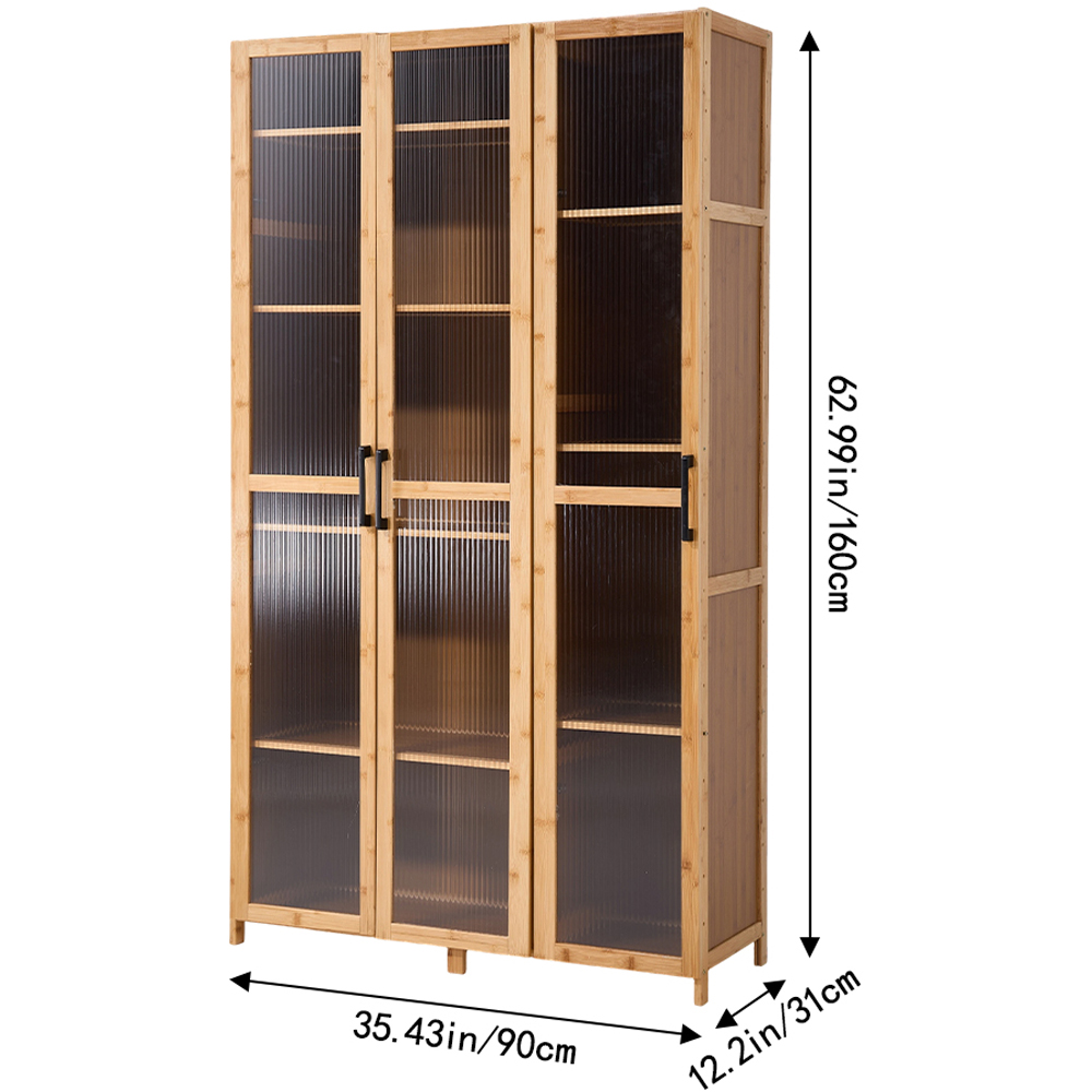 Living and Home 3 Door Brown and Natural Tall Acrylic Storage Cabinet with Adjustable Shelves Image 9