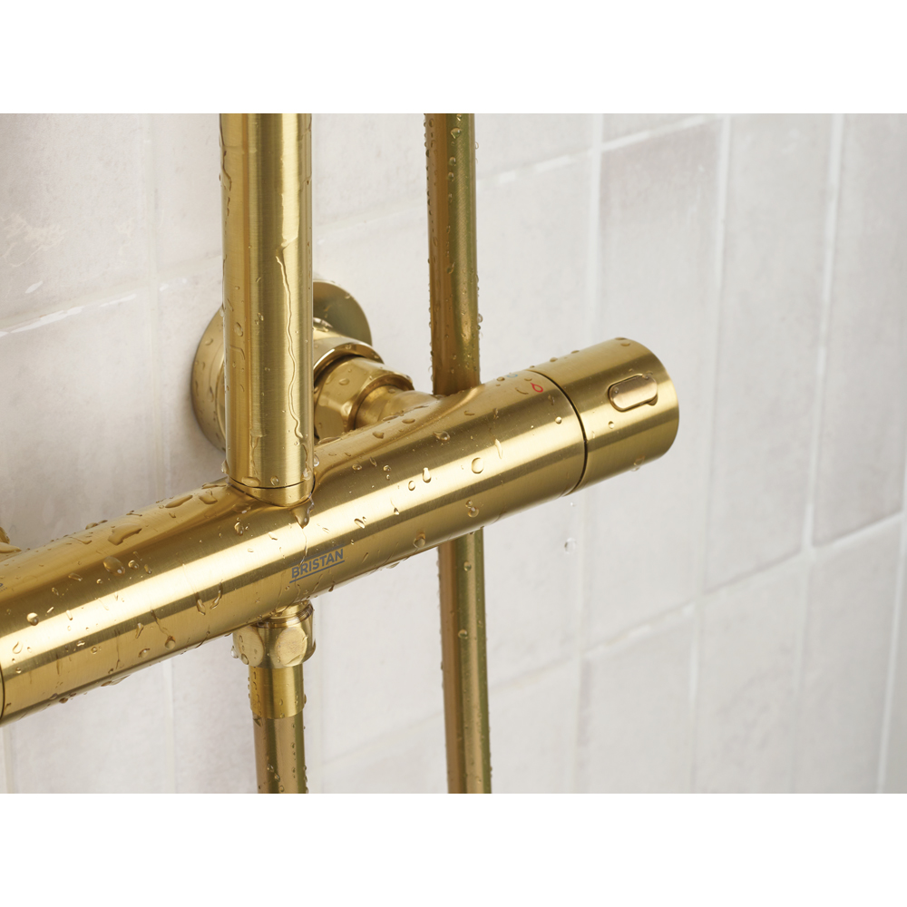 Bristan Buzz Brushed Brass Thermostatic Waterfall Bar Mixer Shower with Handset Image 3