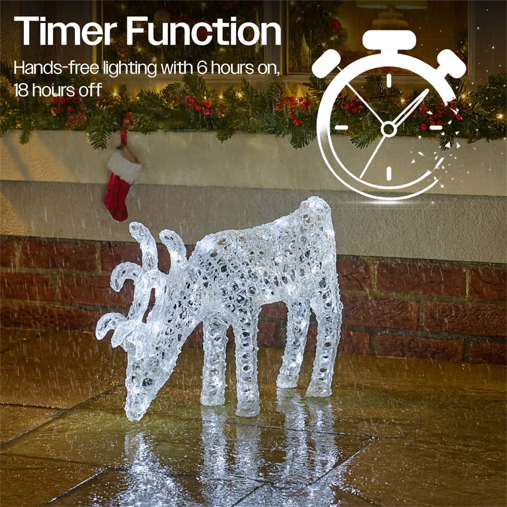 Xmas Haus Silver 60 White LED Head Down Deer Christmas Decoration 2ft Image 7