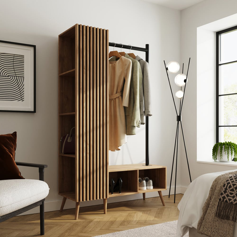 GFW Rowan 6 Shelf Oak Slatted Open Wardrobe Image 7