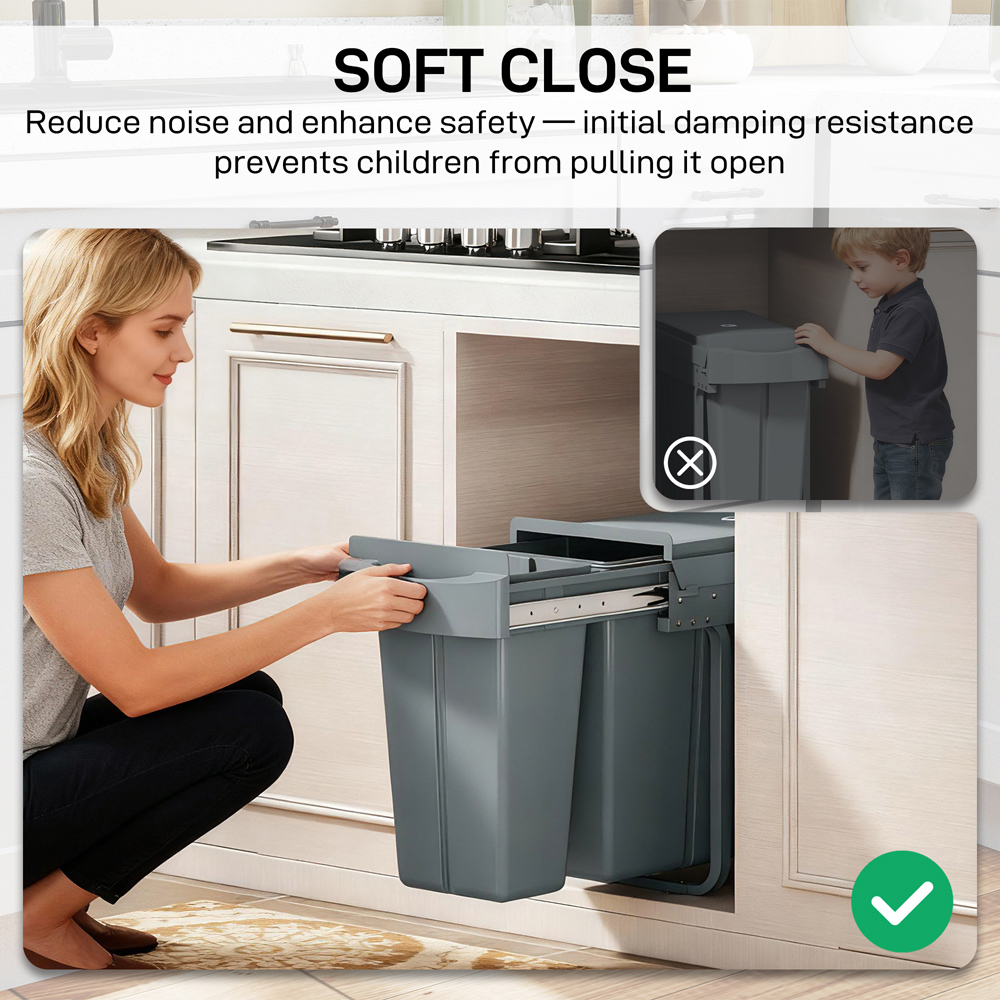HOMCOM 2 Compartment Grey Metal Under-Sink Kitchen Recycling Bin 30L Image 6