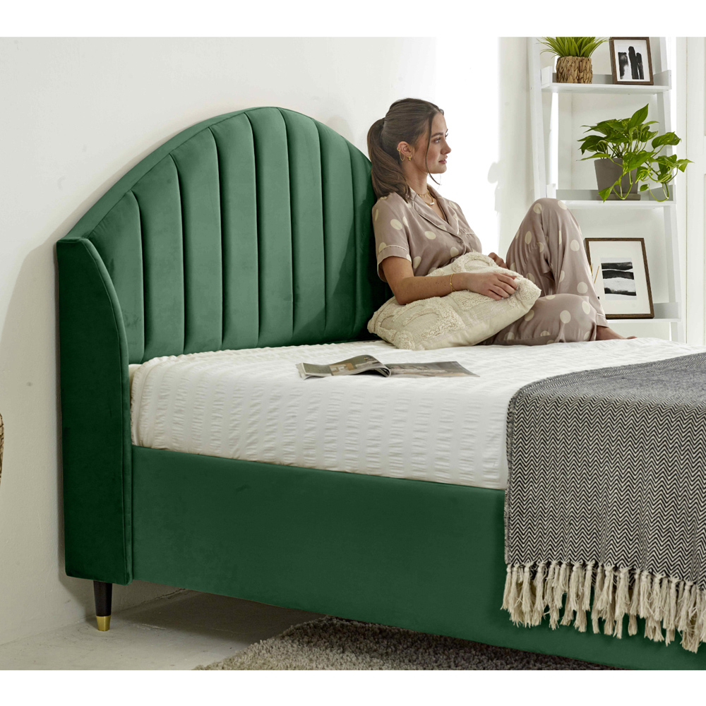 Eleganza Elysium Small Double Green Plush Velvet Bed Frame with Curved Winged Headboard Image 2