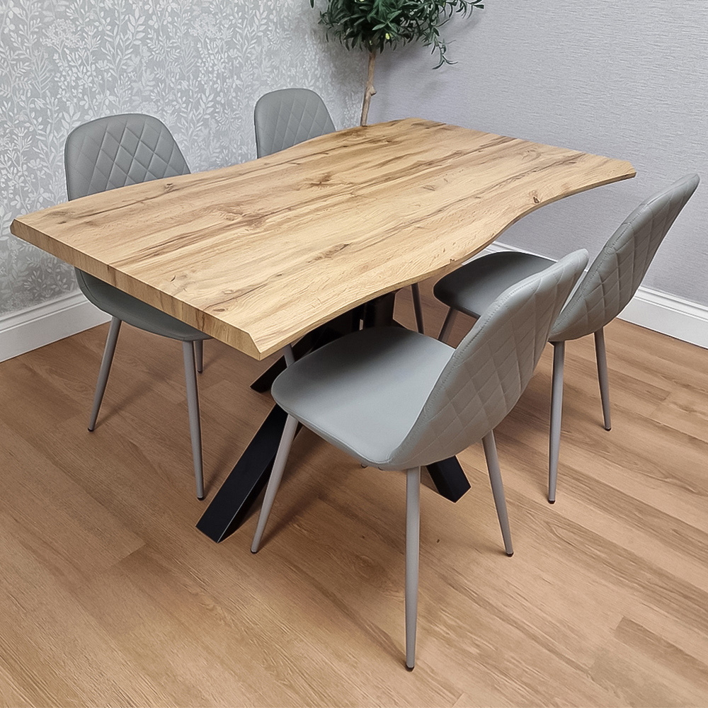 Portland 4 Seater Gem Pattern Wooden Tabletop Dining Set Grey Image 1