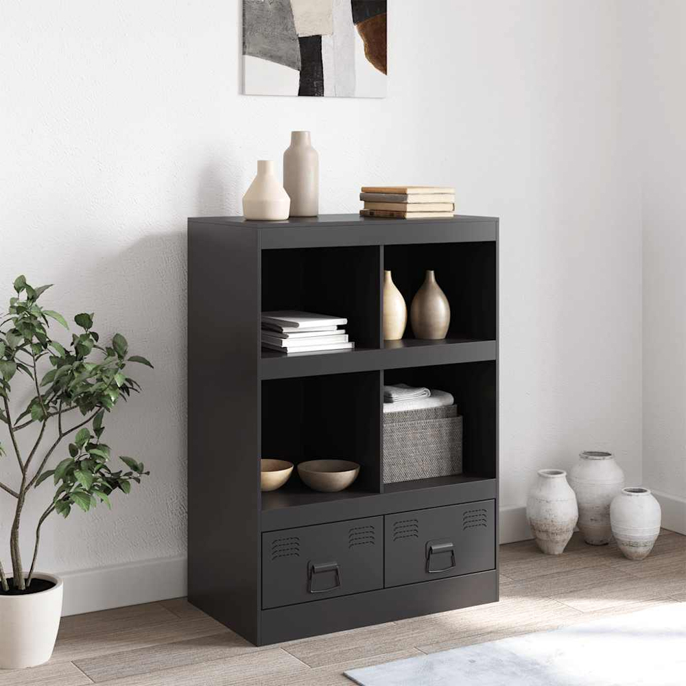 vidaXL 2 Drawer 4 Open Shelf Black Steel Highboard Image 9