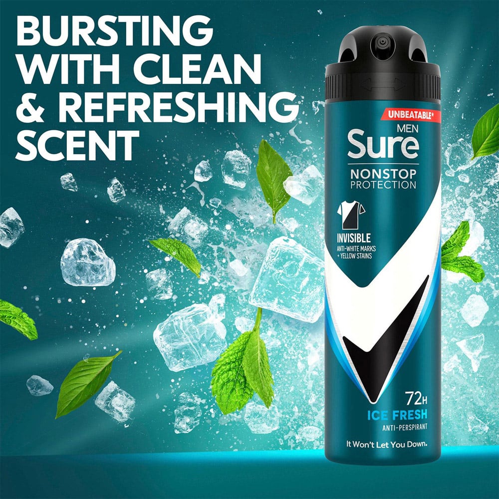 Sure Men Anti-Perspirant Invisible Ice Fresh Deodorant 150ml 18 Pack Image 5