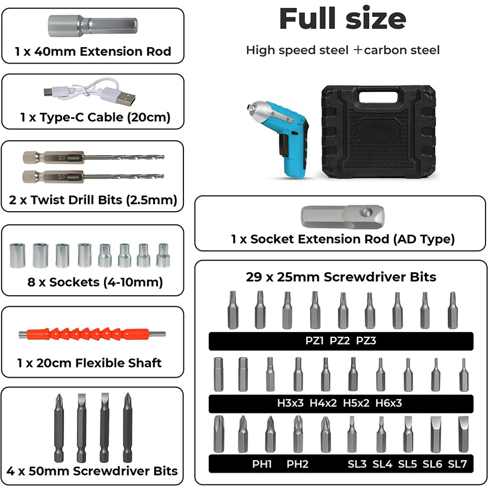 Traderight 47 Piece Rechargeable Cordless Screwdriver Set Image 9