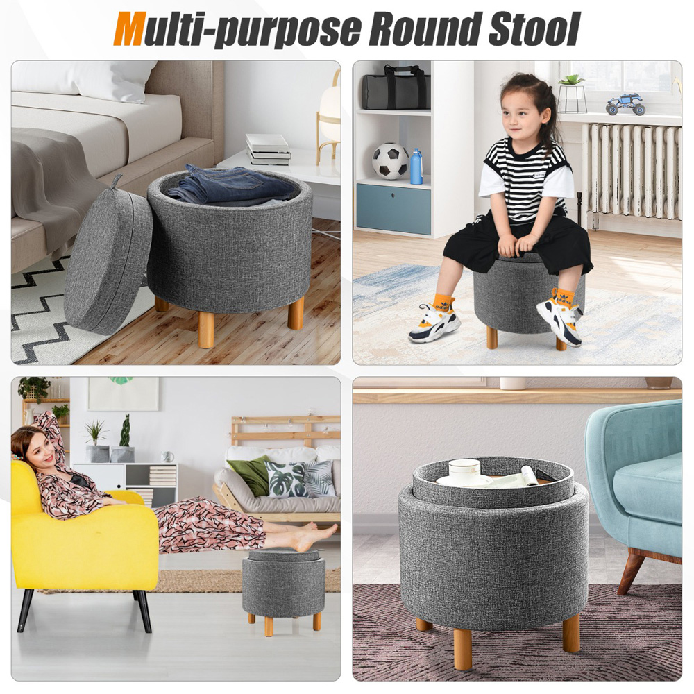 Costway Grey Round Padded Ottoman Stool Image 5