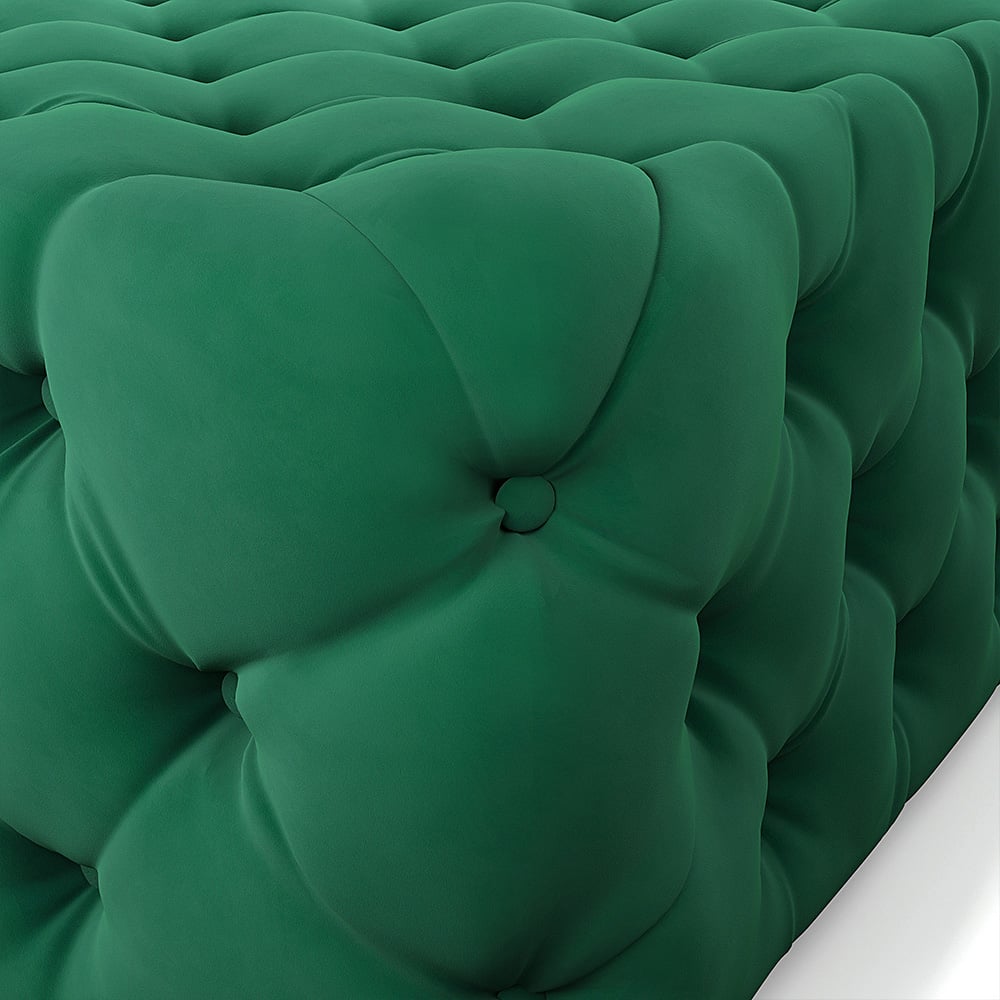 Living and Home Green Velvet Deep Buttoned Footstool Image 4