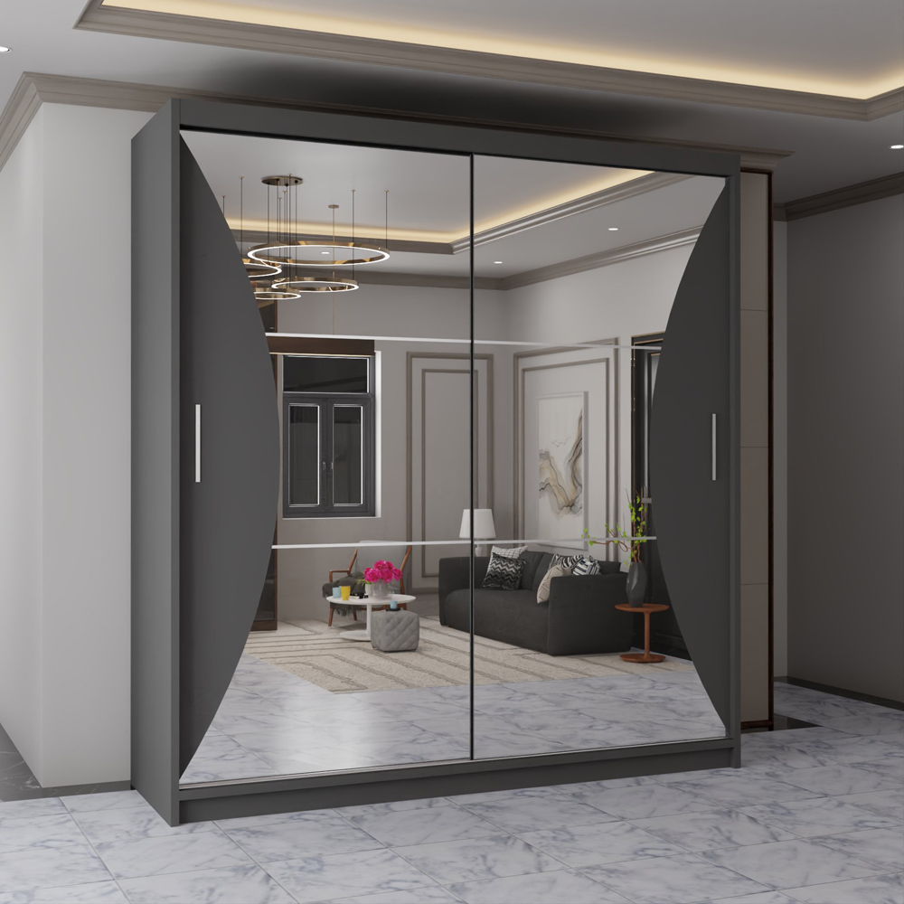 Sliding Wardrobes 4U California 2 Door Grey Curved Mirrored Wardrobe 150cm Image 3