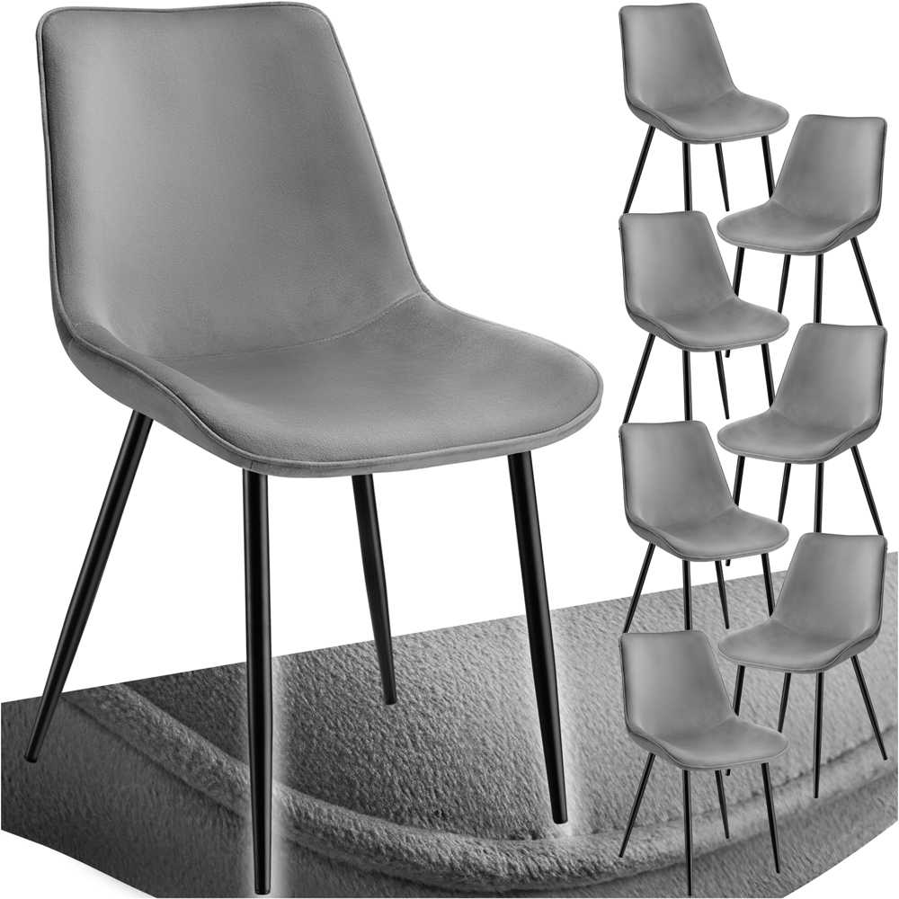tectake Monroe Set of 8 Grey Velvet Padded Dining Chair Image 2