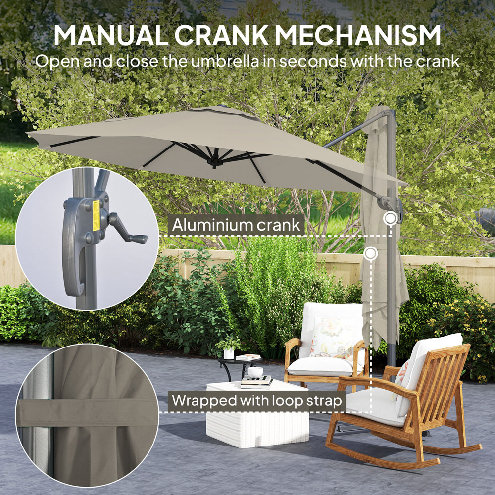 Outsunny Light Grey Cantilever Parasol with Cross Base 3m Image 7