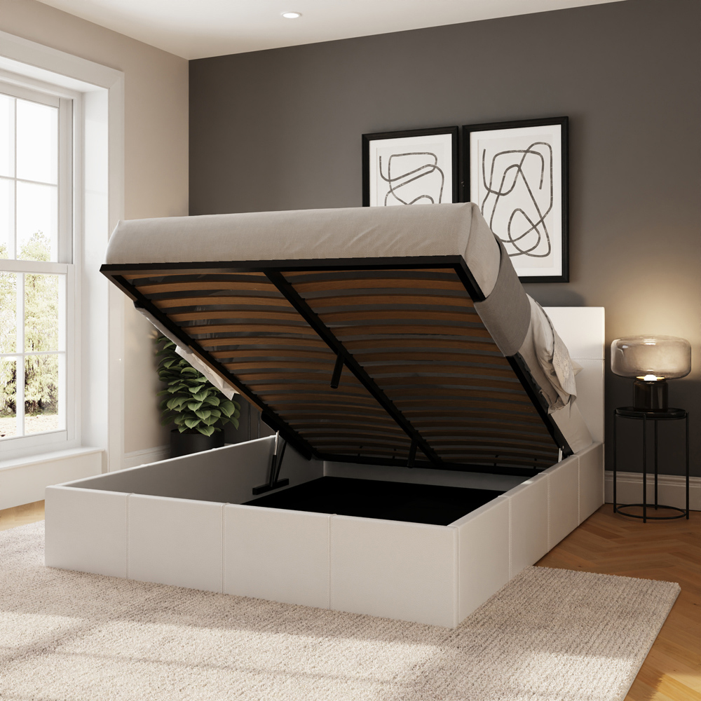 GFW Double White Faux Leather End Lift Ottoman Bed with Bonnell Mattress Image 7