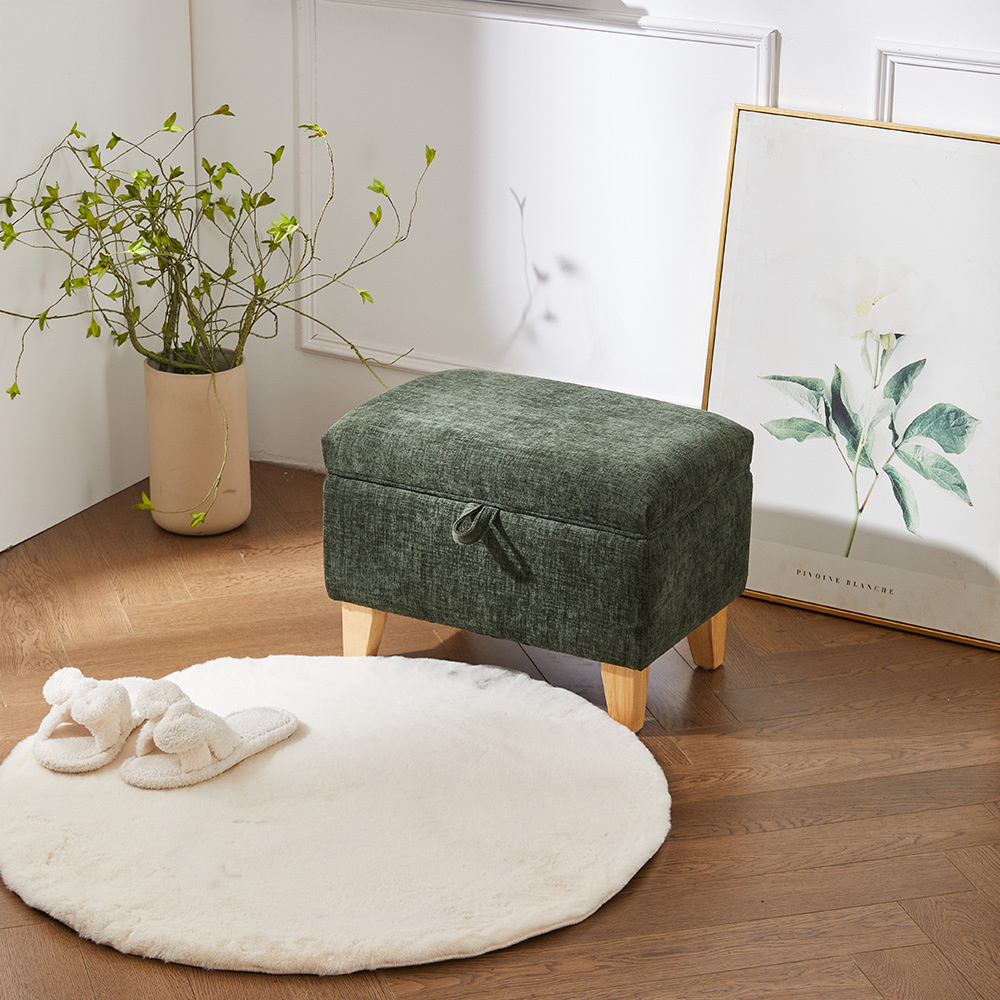 Living and Home Green Chenille Upholstered Storage Ottoman Image 8