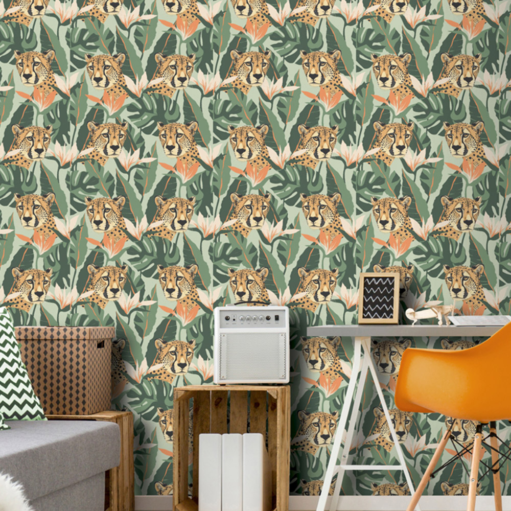 Arthouse Jungle Leopard Light Green Wallpaper Image 4
