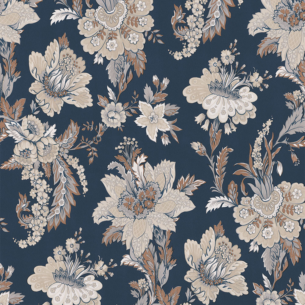 Erismann Heritage Edward Floral Navy Wallpaper Image 1