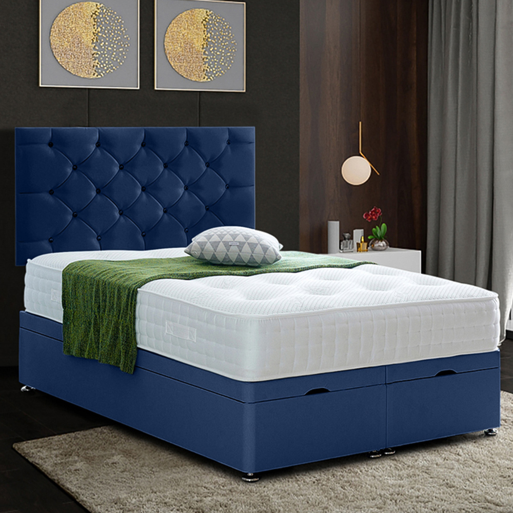 Eleganza Home Resthaven King Size Sapphire Plush Velvet Divan Ottoman Bed with Headboard Image 1
