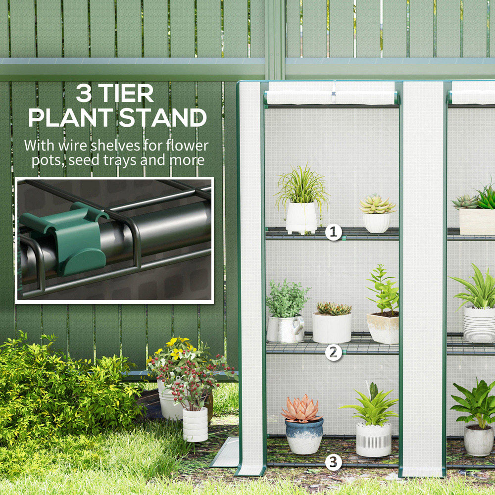 Outsunny White and Green 3 Shelf PE Cover 4.7 x 1.5ft Lean To Mini Greenhouse Image 5