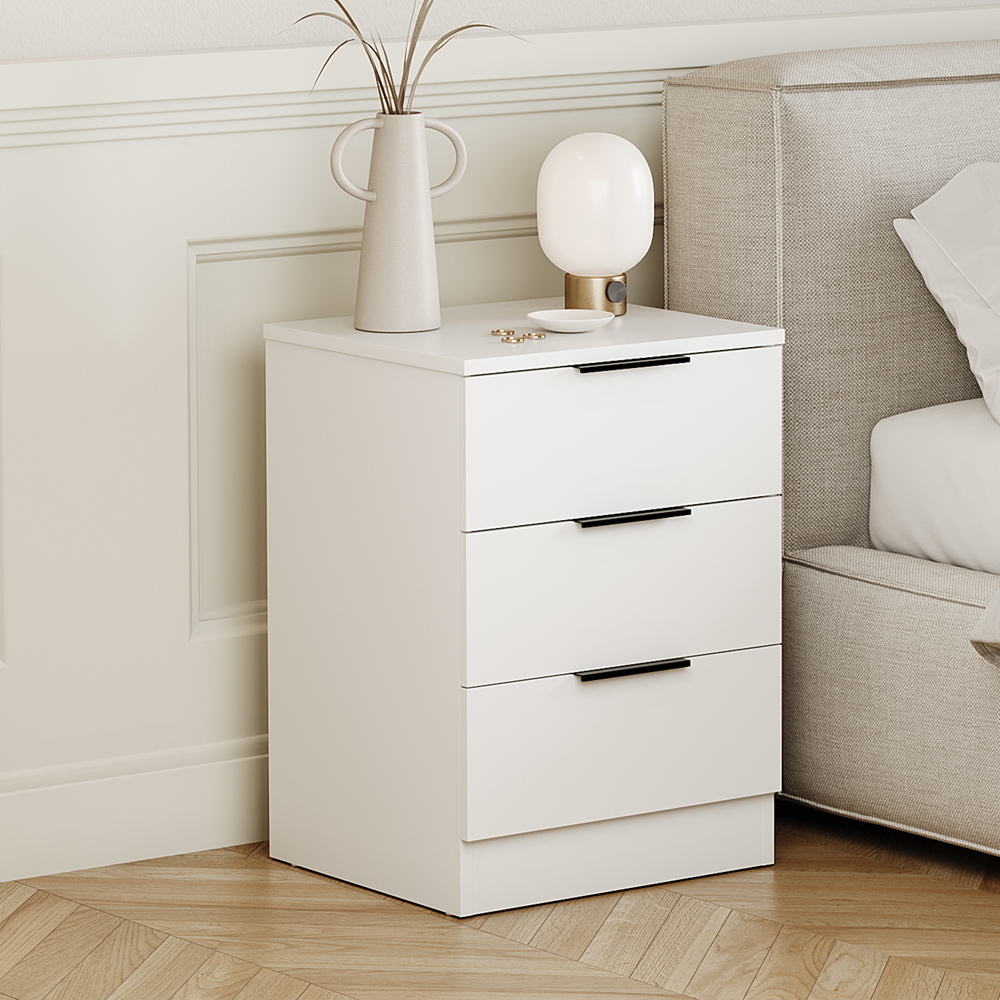 VIDA DESIGNS Terga 3 Drawer White Bedside Cabinet Image 5