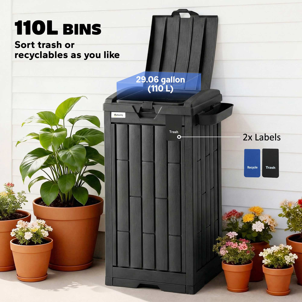 Outsunny Black Outdoor Bin with Dual Lid 110L Image 3