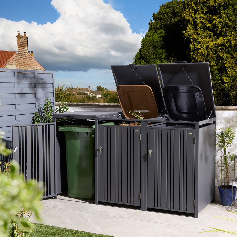 Rowlinson Wimbledon Anthracite 3 Wheelie Bin Store Image 2