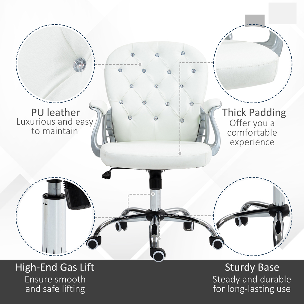 Portland White PU Diamante Padded Swivel Office Chair Image 5