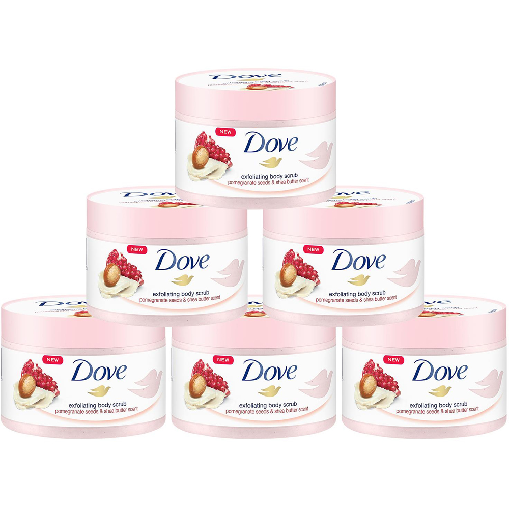 Dove Pomegranate Seeds and Shea Scent Butter Exfoliating Body Scrub 225ml 6 Pack Image 1
