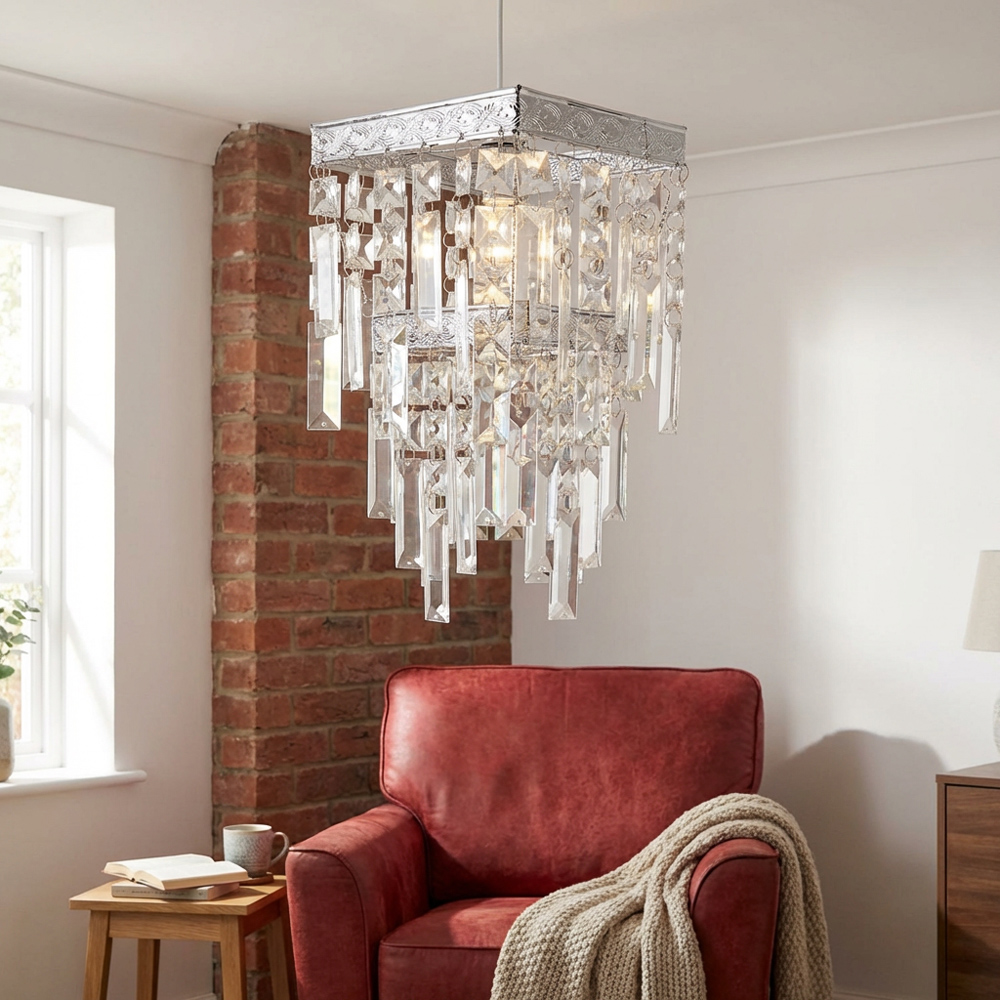 Clear 2 Tier Square Pendant Light Image 8