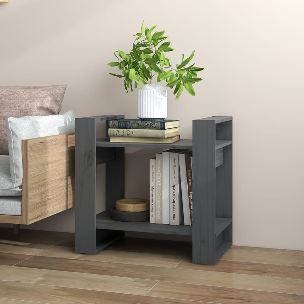 vidaXL 2 Shelf Grey Solid Pine Wood Bookcase Image 7