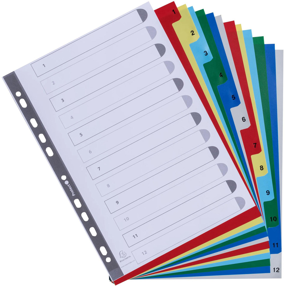 Exacompta A4 Bright Assorted Colour Polypropylene 1-12 Divider 20 Pack Image 5