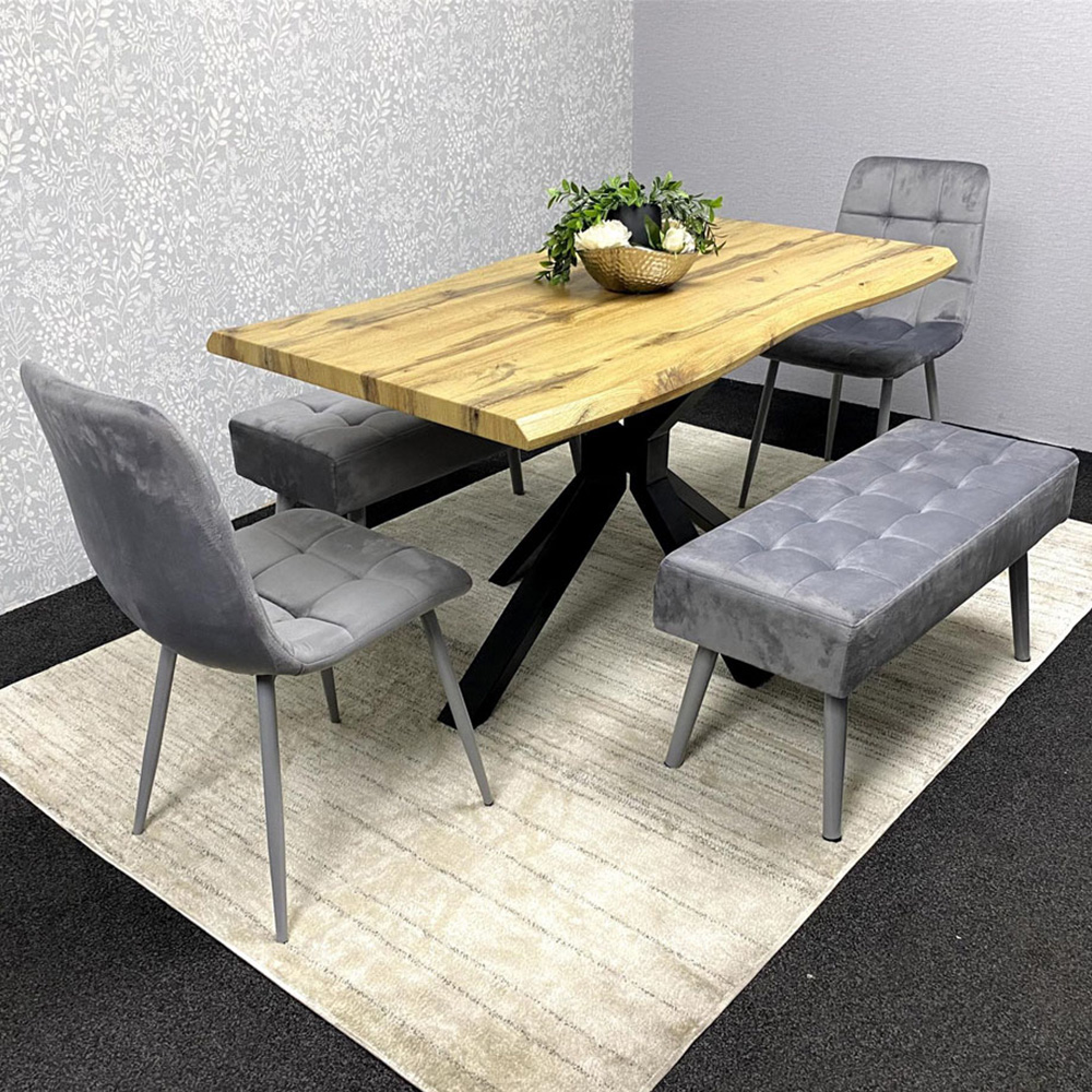 Kosy Koala 6 Seater Velvet Wooden Rectangle Dining Set with Bench Grey Image 1
