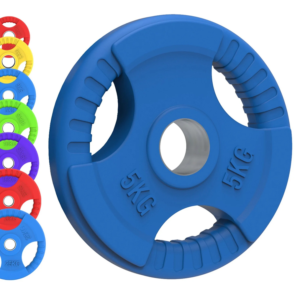 Olympic Colour Tri-Grip Rubber Weight Plates 25kg 2 Pack Image 2