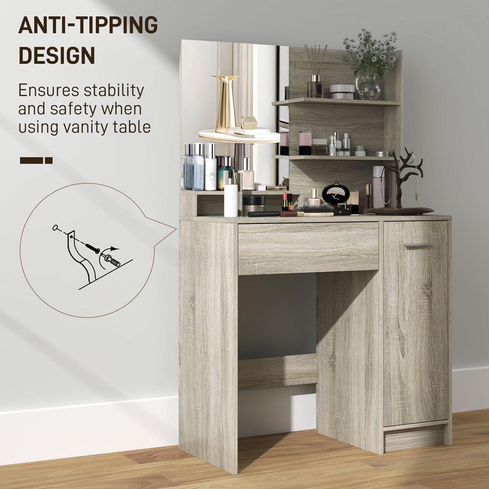 Portland Single Drawer Single Door 3 Shelf Dressing Table Set with Mirror Image 6
