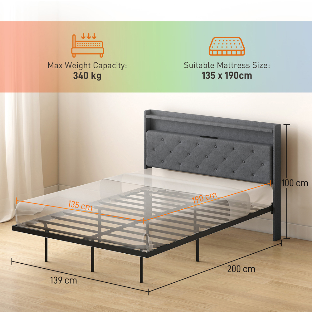 Portland Double Grey Upholstered Floating Bed Frame with RGB LED Lights Image 9