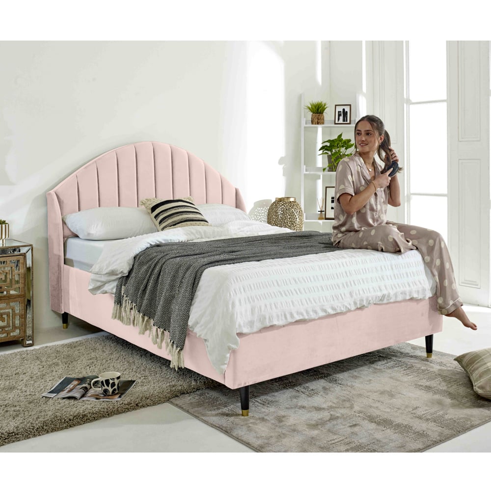 Eleganza Elysium Super King Size Pink Plush Velvet Bed Frame with Curved Winged Headboard Image 4