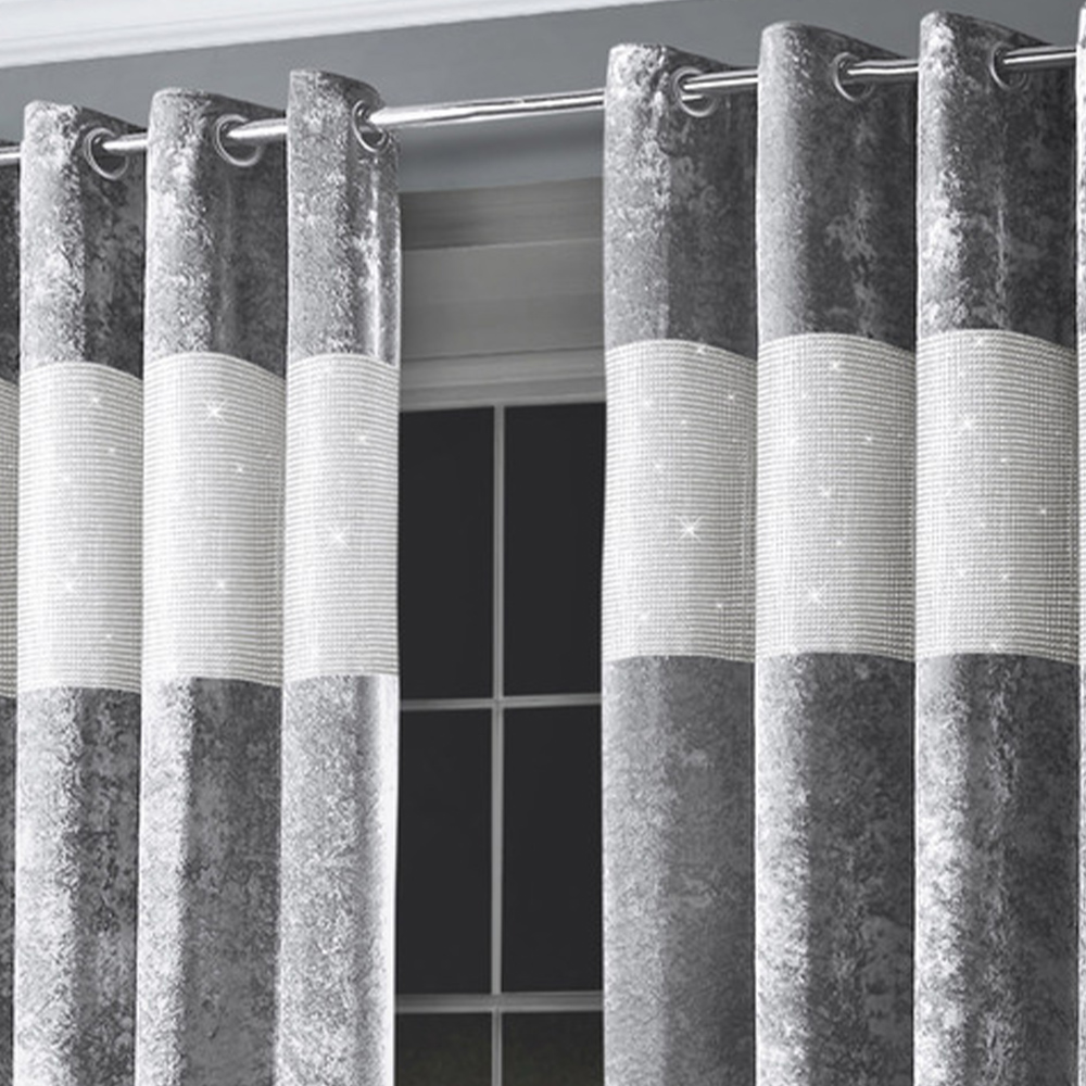 Intimates Diamante Silver Crushed Velvet Eyelet Curtains 168 x 223cm Image 3