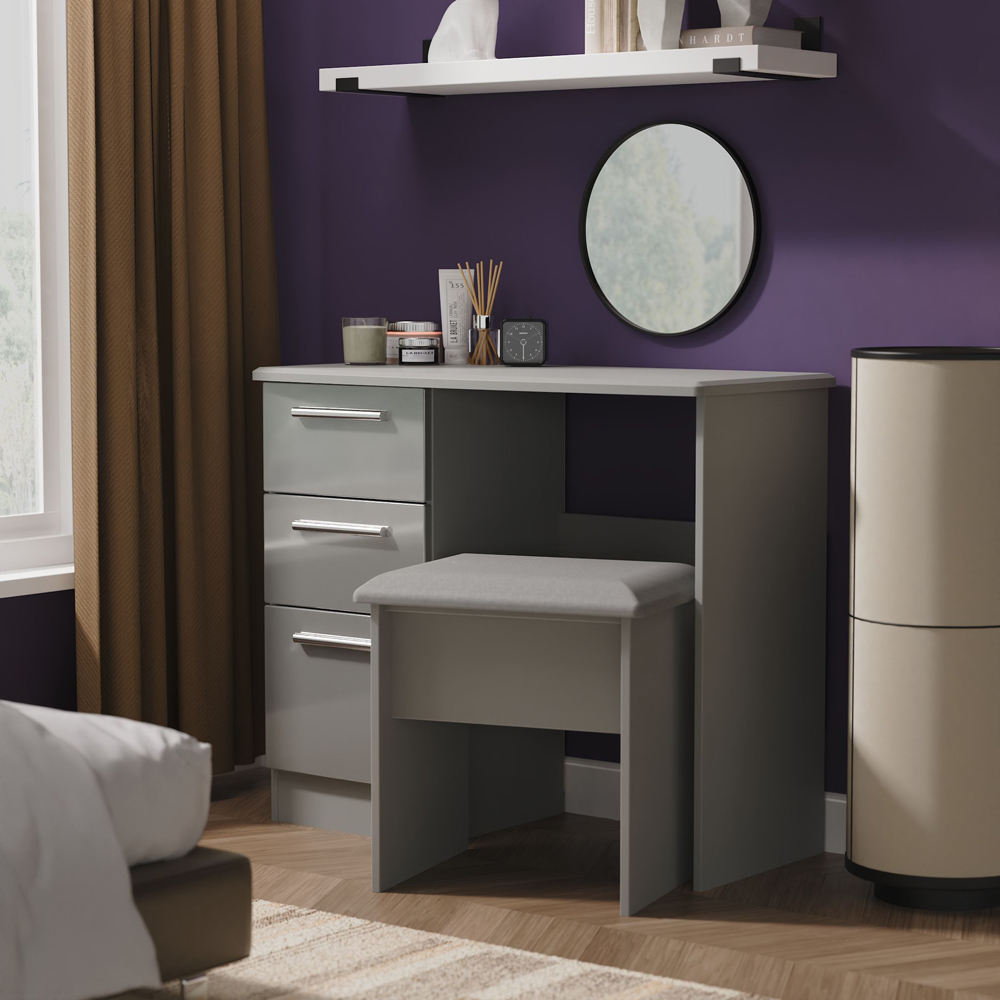 Crowndale Knightsbridge 3 Drawer Grey Gloss and Dusk Grey Vanity Dressing Table Ready Assembled Image 7