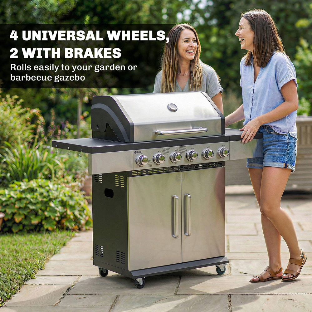 Outsunny Silver 6 Burner Portable Liquid Propane Gas BBQ Grill Image 7