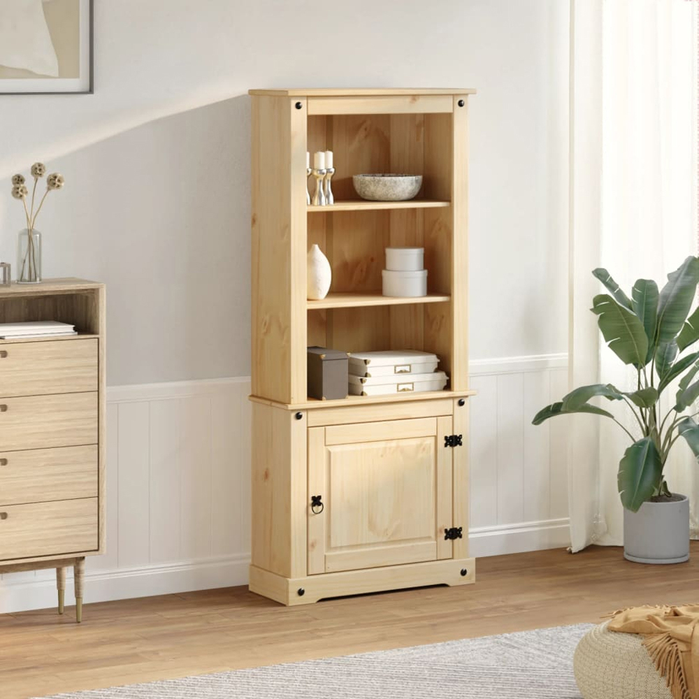 vidaXL Single Door 3 Shelf Honey Wax Solid Pine Wood Highboard Image 7