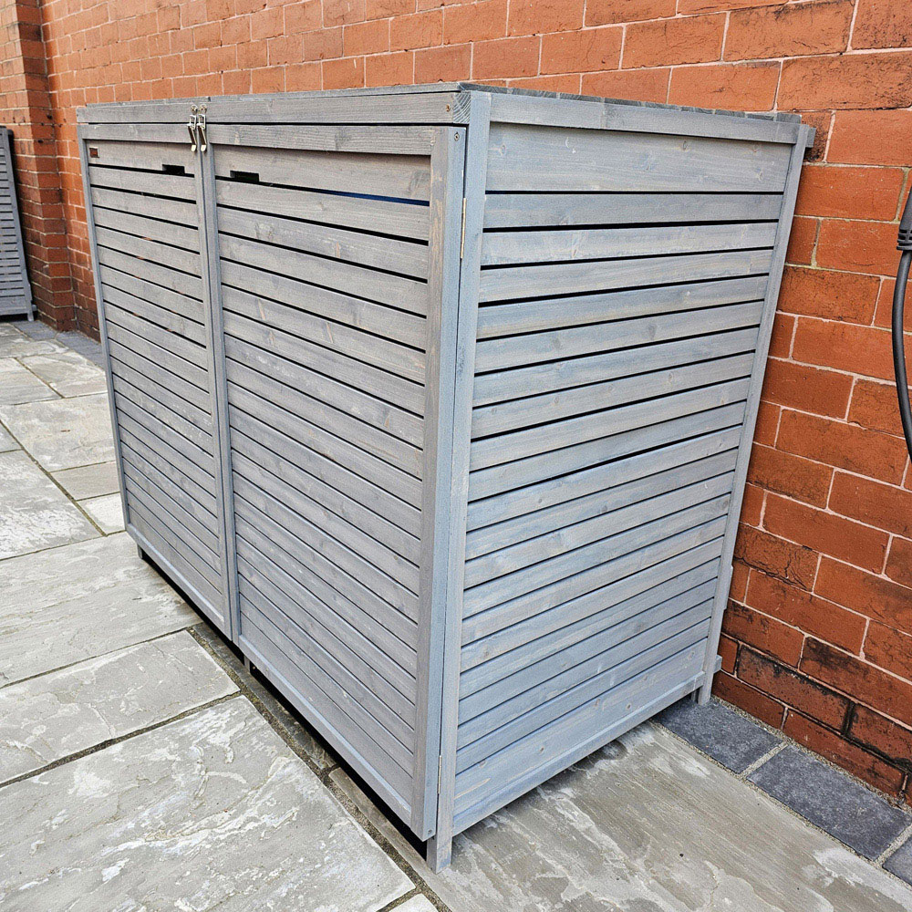 Samuel Alexander 135 x 114cm Grey Wooden Double Wheelie Bin Shed Image 2