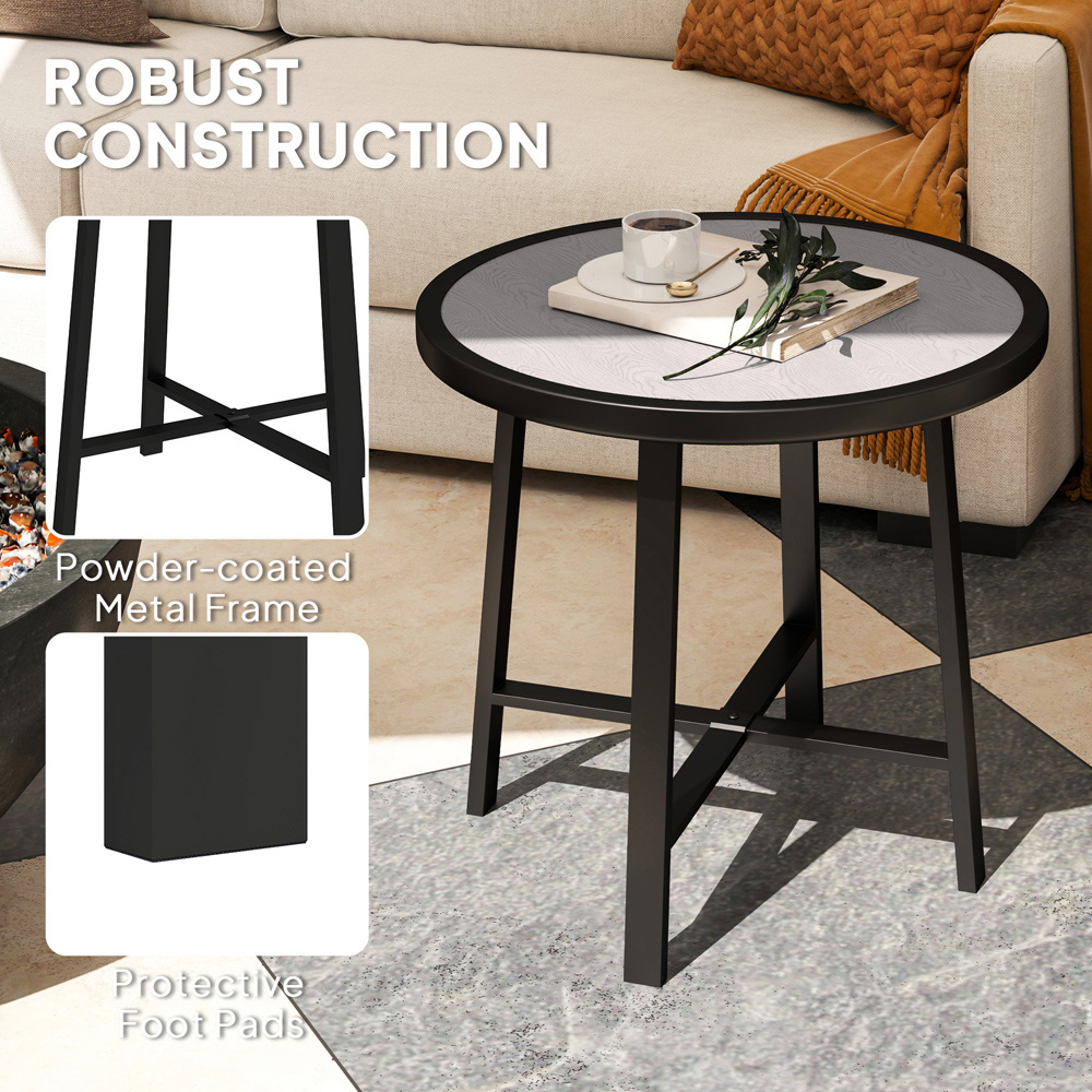 Outsunny Grey Wood Effect SPC Tabletop Round Garden Coffee Table Image 7