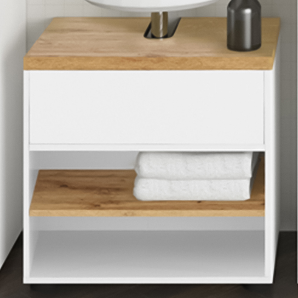 Loft24 Thessa Single Door White Oak Sink Cabinet Image 1