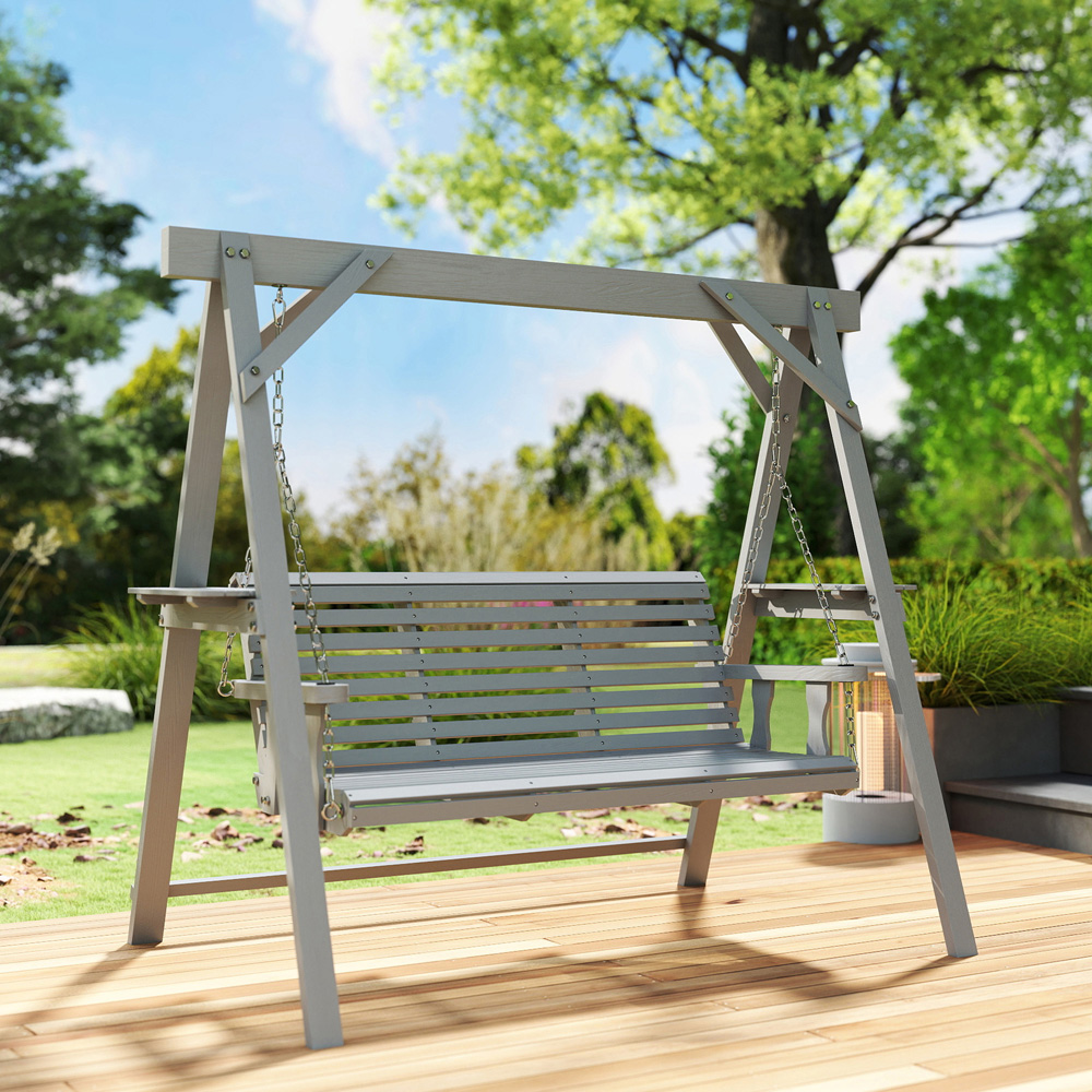 Outsunny 3 Seater Dark Grey Garden Swing Chair with Side Tables Image 3