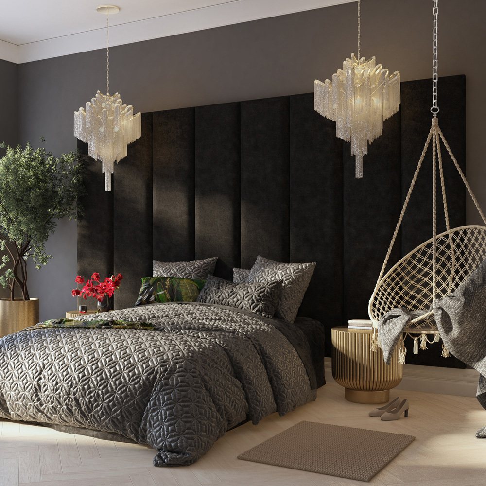 Aspire Furniture Llewelyn-Bowen Luxury Charcoal Kimiyo Linen Wall Mounted Headboard 45cm Image 3