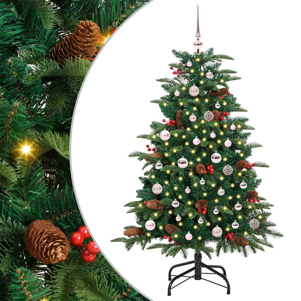 vidaXL Pre-Lit Warm White LED and Pink Baubles Green Artificial Christmas Tree with Stand 5ft Image 6