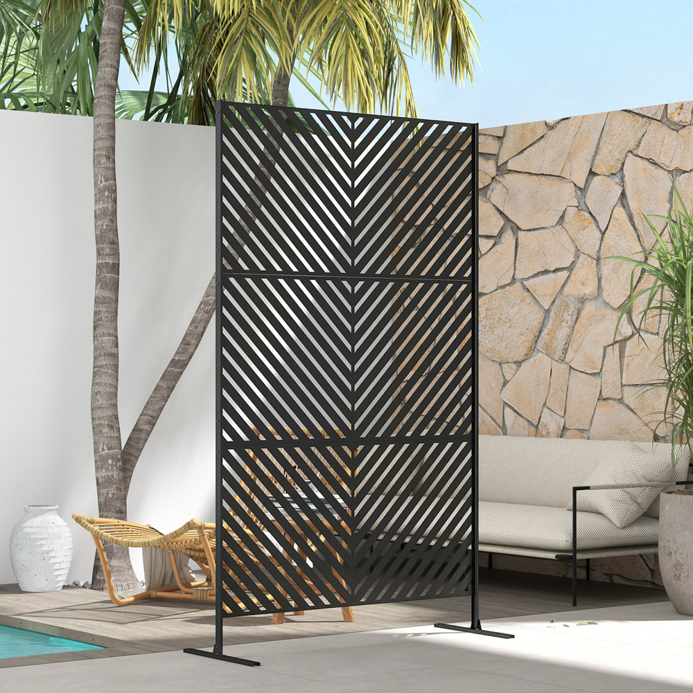 Triangle Panel Screen Outsunny 2 x 1m Black Triangle Design Metal Privacy Screen | Wilko