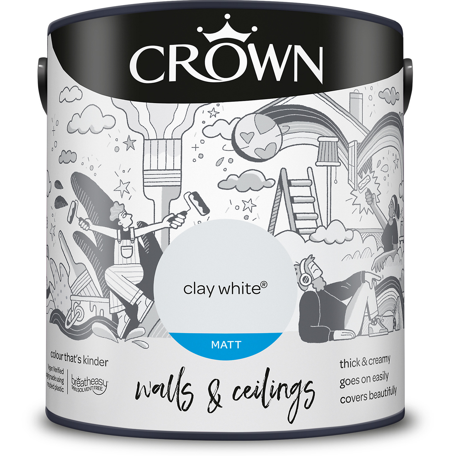 Crown Wall and Ceilings Clay White Matt Emulsion Paint Image 2
