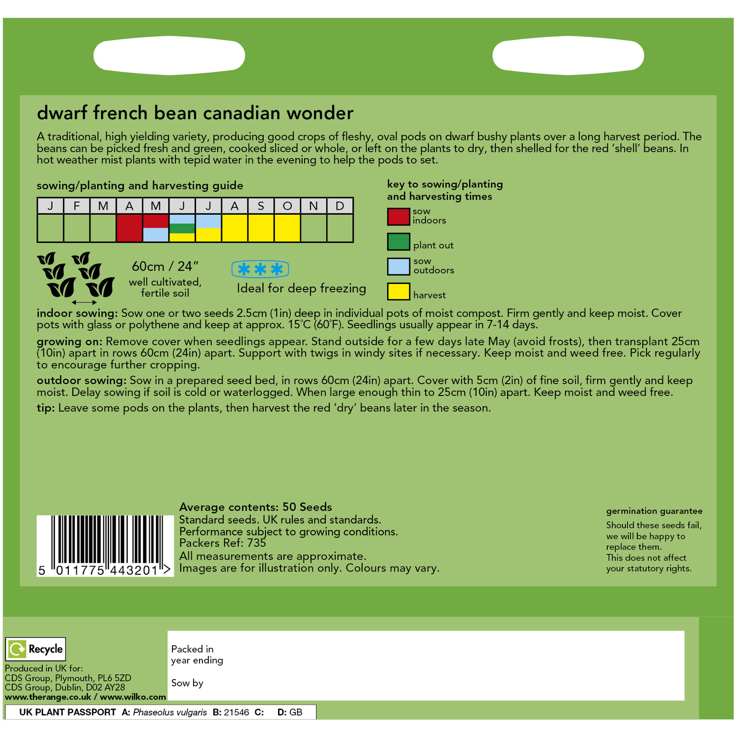 Dwarf French Bean Canada Wonder Seeds Green Image 2