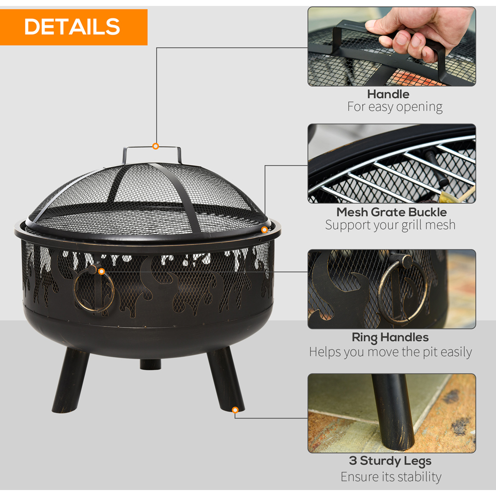 Outsunny Fire Pit with BBQ Steel Grate Image 6